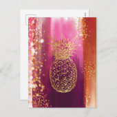 Roze anananas Gold Glitter Feestdagenkaart (Voorkant / Achterkant)