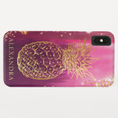 Roze anananas Gold Glitter, speciaal gepersonalise Case-Mate iPhone Case (Achterkant (horizontaal))