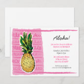 Roze anananas Luau Uitnodiging (Voorkant / Achterkant)