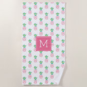 Roze anananas, monogrammen strandlaken (Voorkant)