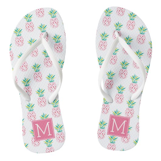 Roze anananas, monogrammen teenslippers (Voetbed)