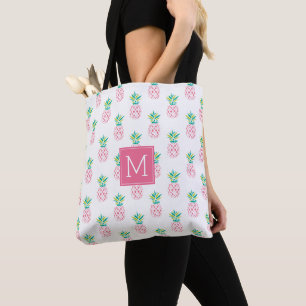 Roze anananas, monogrammen tote bag