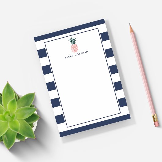Roze anananas | Navy Stripe gepersonaliseerd Post-it® Notes