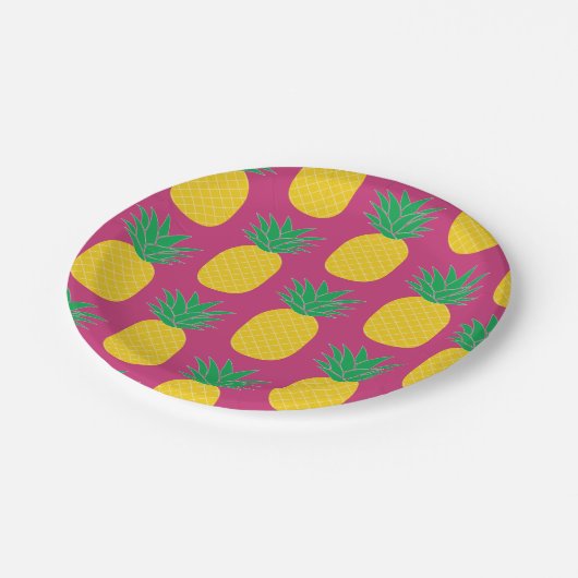 Roze anananas Tropisch Papieren Bordje (Gekanteld)