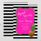 Roze anananas Vrijgezellenfeest Black White Stripe Kaart (Voorkant / Achterkant)