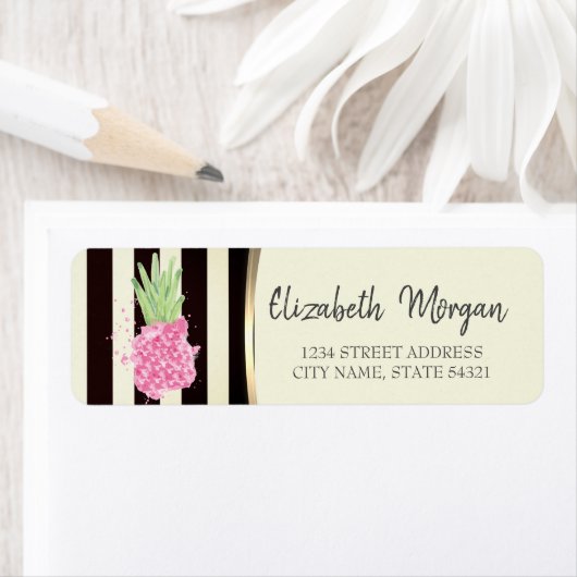 Roze anananas zwarte strepes etiket (Insitu)