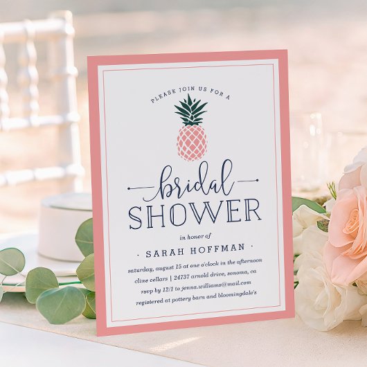 Roze anananasappel Bridal Shower Invitation Kaart