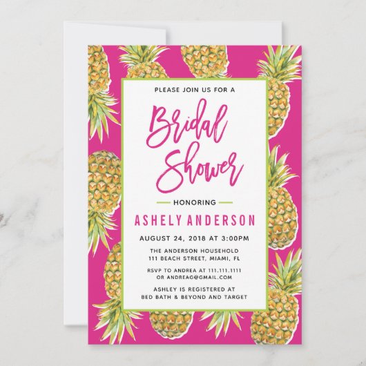 Roze anananasappel Bridal Shower Invitation Kaart (Voorkant)