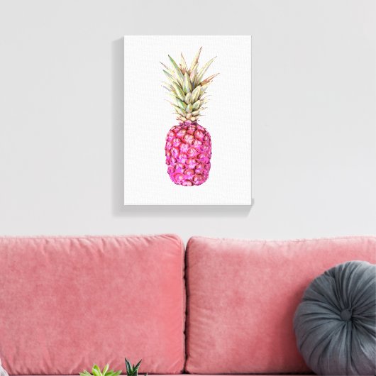 Roze anananasappelafdrukken canvas afdruk (Insitu (Woonkamer))