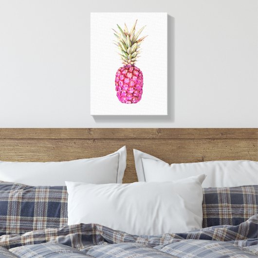 Roze anananasappelafdrukken canvas afdruk (Insitu (Slaapkamer))