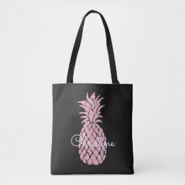 Roze ananas aangepaste naam tote bag