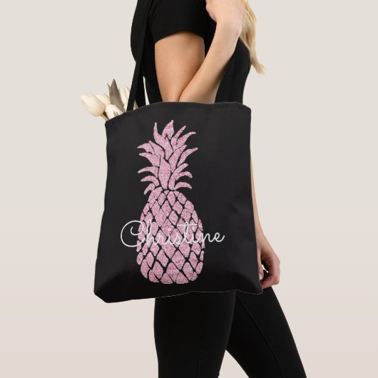 Roze ananas aangepaste naam tote bag (Dichtbij)