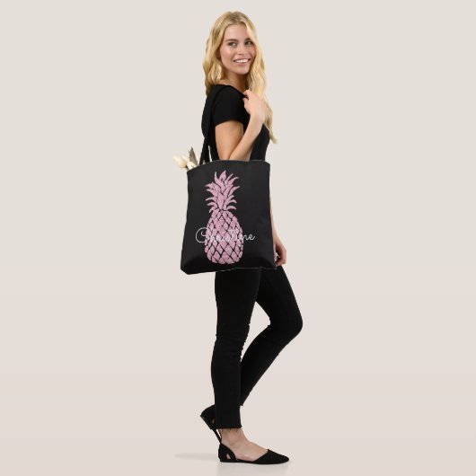 Roze ananas aangepaste naam tote bag (Op model)