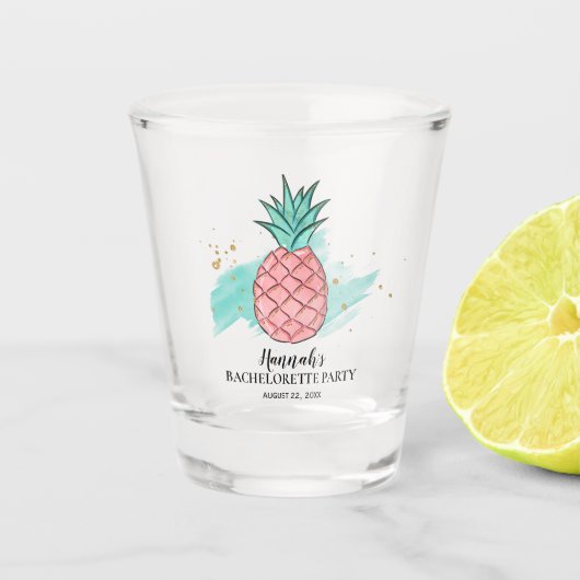 Roze Ananas Goud Glitter Meisjesuitstap Feestje Shot Glas (Voorkant)