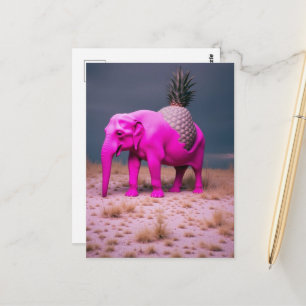 Roze Ananas Olifant Surrealistisch Briefkaart