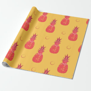 Roze ananas op oranje achtergrond. Naadloos stuk Cadeaupapier