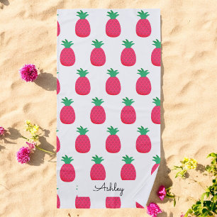 Roze Ananas Patroon Chic Wit Strandlaken