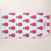 Roze Ananas Patroon Chic Wit Strandlaken (Voorkant)