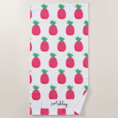 Roze Ananas Patroon Chic Wit Strandlaken (Voorkant)