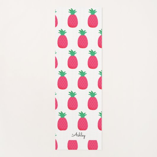 Roze Ananas Patroon Chique Wit Yogamat (Voorkant)