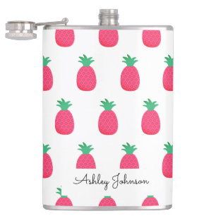 Roze Ananas Patroon Schattige Wit Heupfles