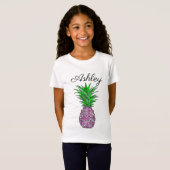 Roze ananas Tropisch gepersonaliseerd meisje T-shirt (Voorkant volledig)