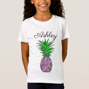 Roze ananas Tropisch gepersonaliseerd meisje T-shirt