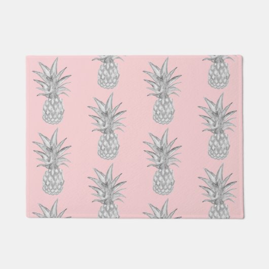 Roze Ananas Tropisch Patroon Vloermat Deurmat (Voorkant)
