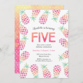 Roze ananas tropische 5e verjaardag Uitnodiging (Voorkant / Achterkant)