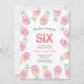 Roze ananas tropische 6e verjaardag Uitnodiging (Voorkant)