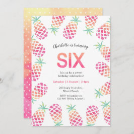 Roze ananas tropische 6e verjaardag Uitnodiging