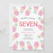 Roze ananas tropische 7e verjaardag Uitnodiging (Voorkant)