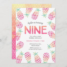 Roze ananas tropische 9e verjaardag Uitnodiging