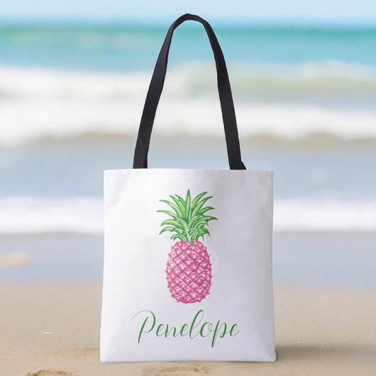 Roze Ananas Tropische Gepersonaliseerde  Tote Bag