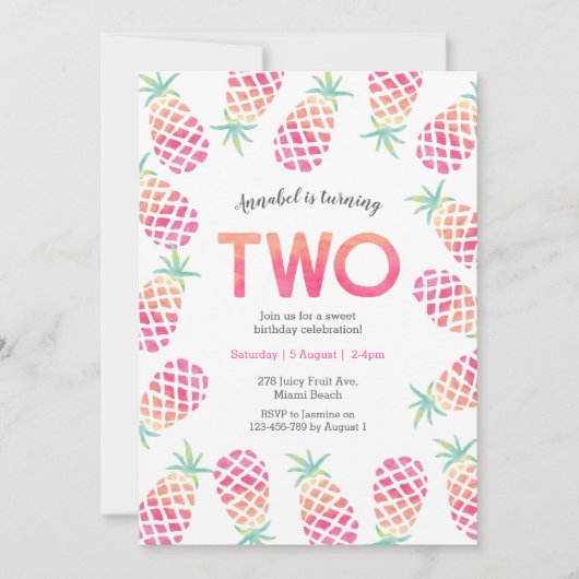 Roze ananas tropische verjaardag Uitnodiging (Voorkant)