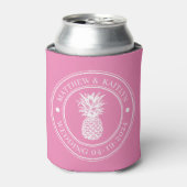Roze Ananas Trouw Crest & Naam Blikjeskoeler (Blikje Voorkant)