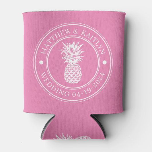 Roze Ananas Trouw Crest & Naam Blikjeskoeler (Voorkant)