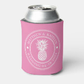 Roze Ananas Trouw Crest & Naam Blikjeskoeler (Blikje Achterkant)