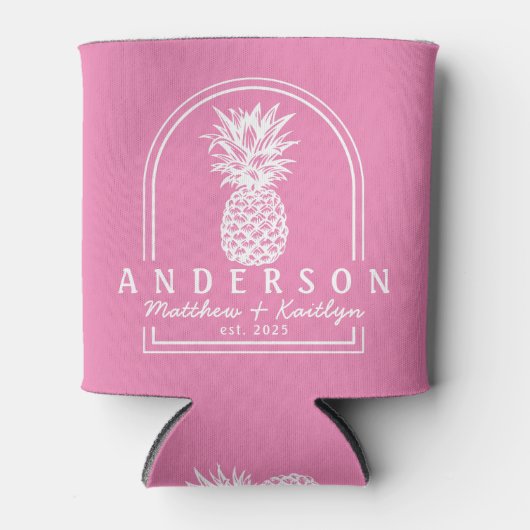 Roze Ananas Trouwboog & Naam Blikjeskoeler (Voorkant)