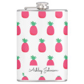 Roze Ananaspatroon Cute Wit Heupfles (Voorkant)