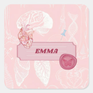 Roze anatomie medische student esthetisch ontwerp vierkante sticker