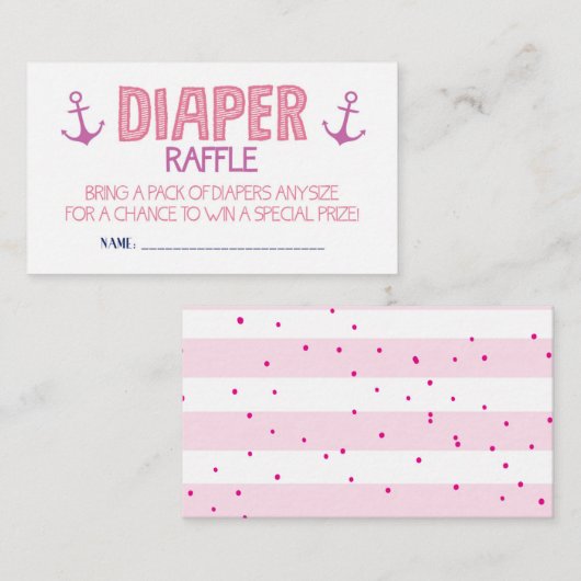 Roze Anchor Diaper Raffle Ticket Informatiekaartje (Voorkant / Achterkant)