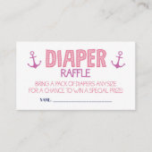 Roze Anchor Diaper Raffle Ticket Informatiekaartje (Voorkant)