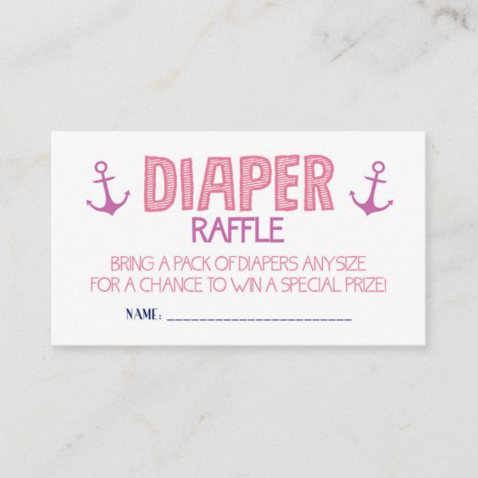 Roze Anchor Diaper Raffle Ticket Informatiekaartje (Voorkant)