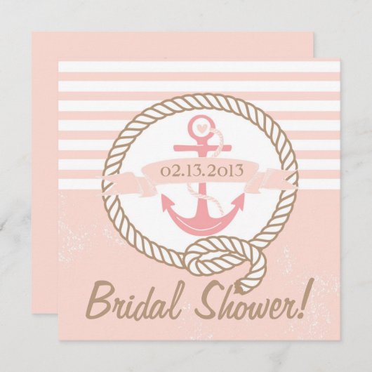 Roze anchor Nautical Bridal Shower Uitnodiging (Voorkant / Achterkant)