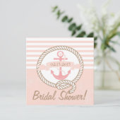 Roze anchor Nautical Bridal Shower Uitnodiging (Staand voorkant)