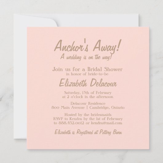 Roze anchor Nautical Bridal Shower Uitnodiging (Achterkant)