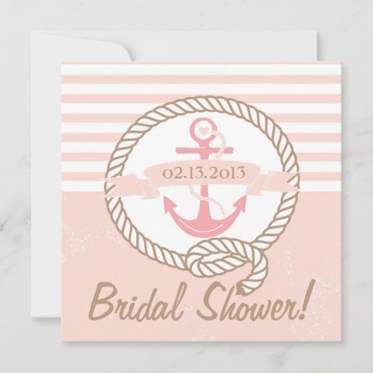 Roze anchor Nautical Bridal Shower Uitnodiging (Voorkant)