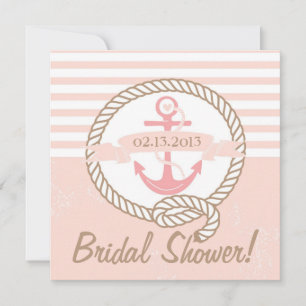 Roze anchor Nautical Bridal Shower Uitnodiging