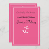 Roze anchor Nautical Bridal Wedding Shower Invite Kaart (Voorkant / Achterkant)